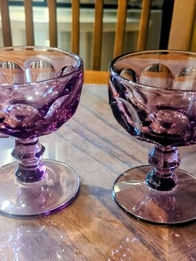 Set of Two Purple Imperial Glass Pressed Glass Goblets